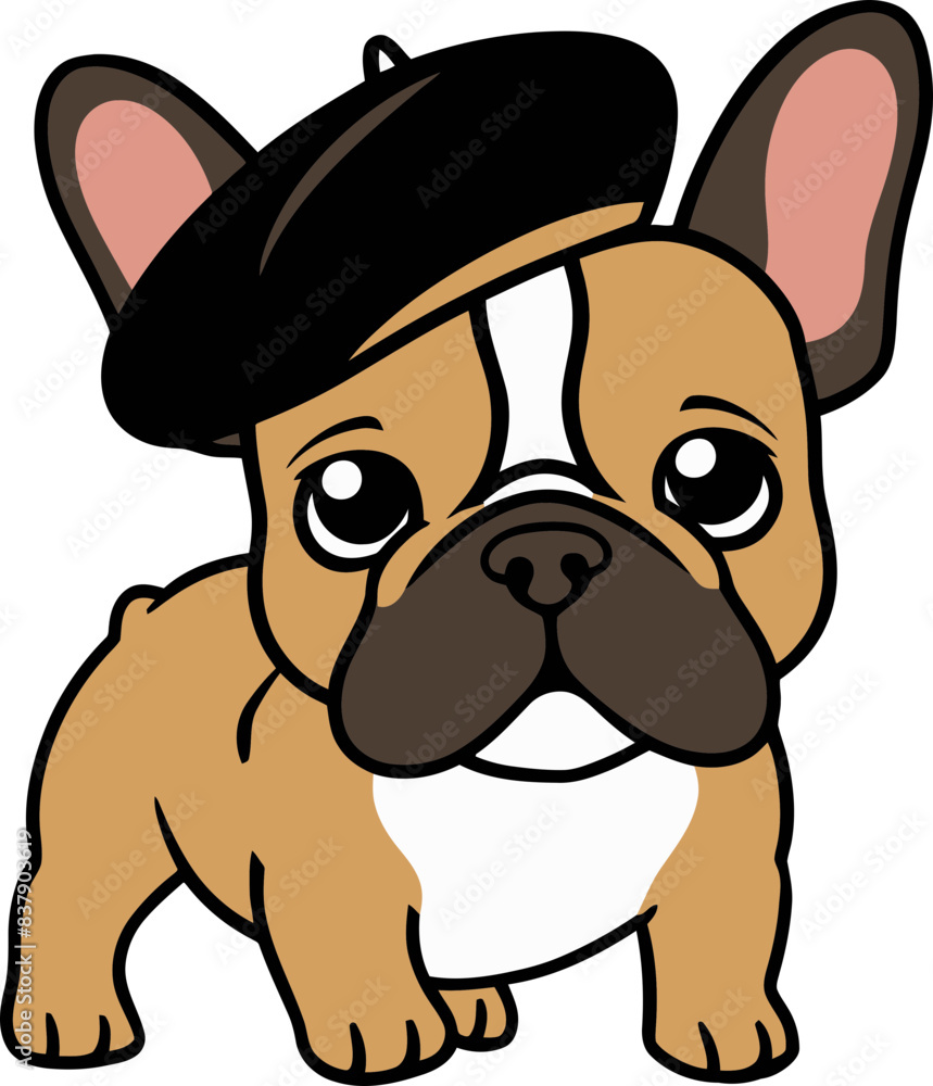 Cute French Bulldog with Beret Illustration Cute French Bulldog with Beret Illustration