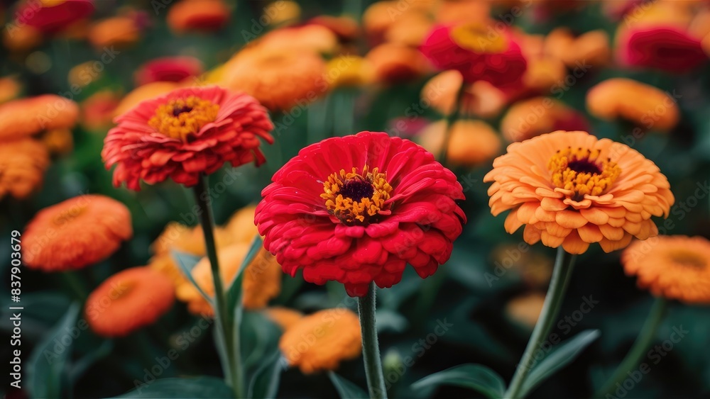 Vibrant Red Zinnia Flower Close-Up: Highlight the vivid colors of these blossoms Vibrant Red Zinnia Flower Close-Up: Highlight the vivid colors of these blossoms