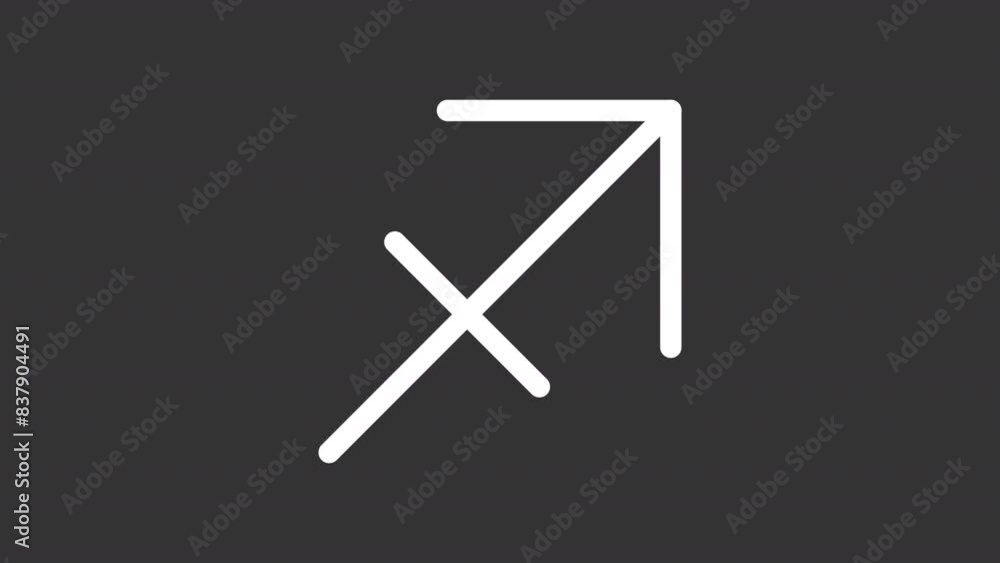 Animated sagittarius sign white icon. Arrow symbol line animation. Astrological sign. Horoscope prediction. Isolated illustration on dark background. Transition alpha video. Motion graphic Animated sagittarius sign white icon. Arrow symbol line animation. Astrological sign. Horoscope prediction. Isolated illustration on dark background. Transition alpha video. Motion graphic