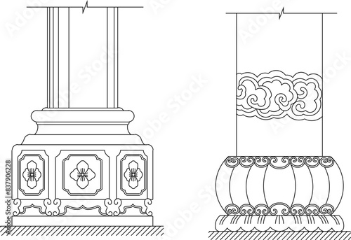 Sketch illustration vector drawing design engineering detail column foot classic vintage ethnic traditional doric roman greek