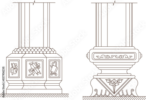 Sketch illustration vector drawing design engineering detail column foot classic vintage ethnic traditional doric roman greek