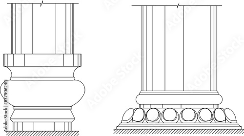 Sketch illustration vector drawing design engineering detail column foot classic vintage ethnic traditional doric roman greek