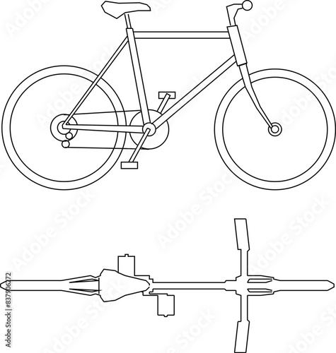 Vector illustration sketch detailed design drawing of racing bicycle transportation vehicle for exercise