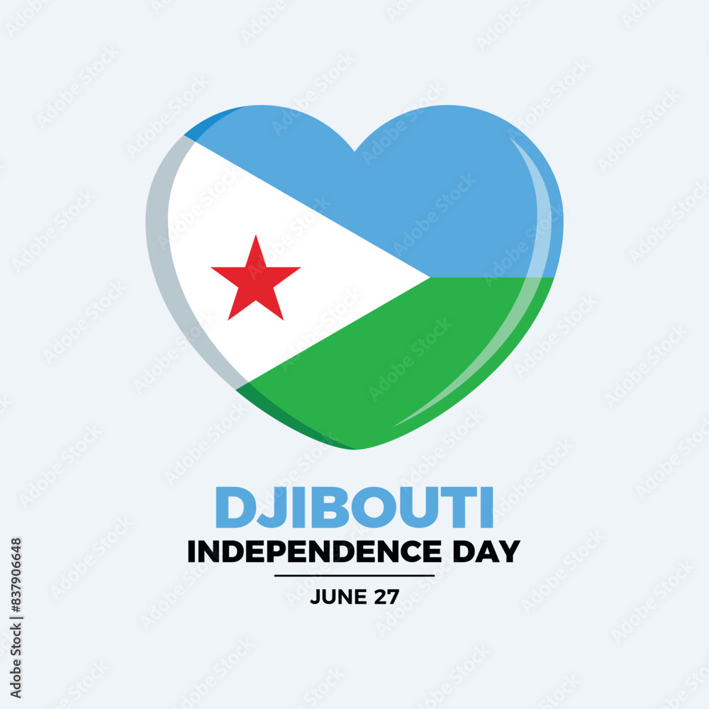 Djibouti Independence Day poster vector illustration. Djibouti flag in heart shape icon. Template for background, banner, card. Djibouti flag love symbol. June 27. Important day Djibouti Independence Day poster vector illustration. Djibouti flag in heart shape icon. Template for background, banner, card. Djibouti flag love symbol. June 27. Important day