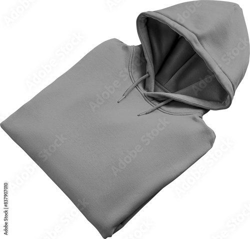 Grey folded hoodie mockup, png, front view