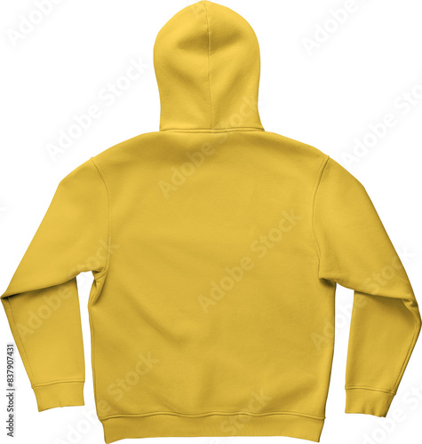 Yellow unfolded hoodie mockup PNG, back view