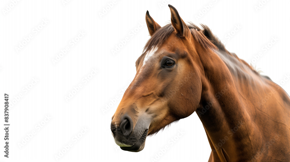 Naklejka premium Majestic Brown Horse in Elegant Pose, Isolated on White Background