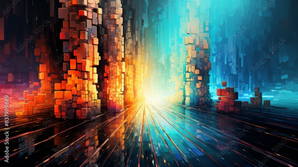 Fototapeta premium Vintage Pixel Art in a Vibrant Retro Abstract Background