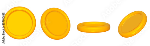 Game coin 3d set isolated. Gold money token flip. Cartoon game coin render. Vector illustration