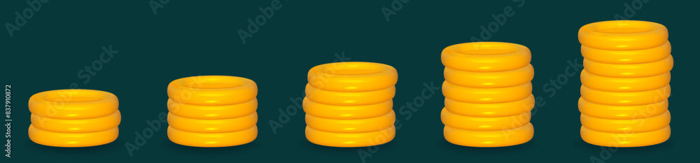 3d coin gold stack vector illustration isolated. Money yellow pile. Game coin tower. 3d coin gold stack vector illustration isolated. Money yellow pile. Game coin tower.