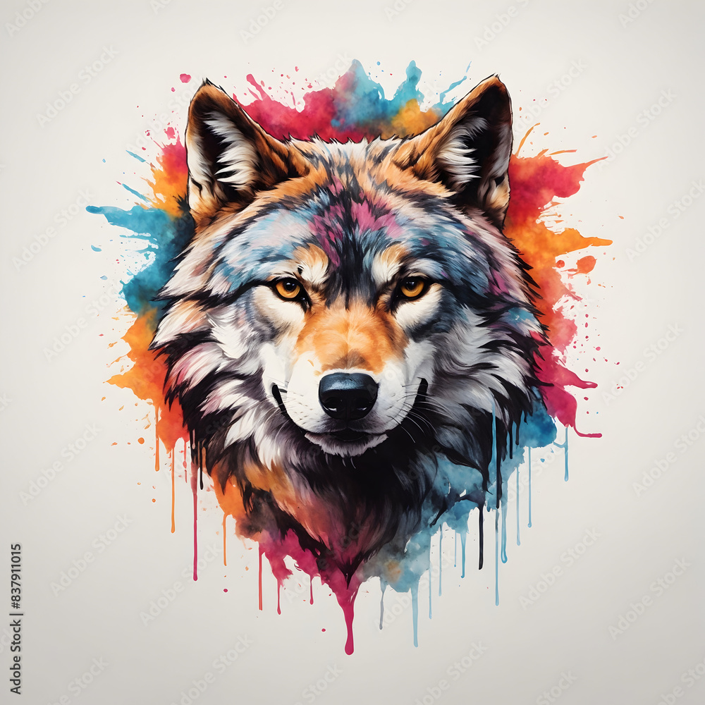 Naklejka premium Hand drawn a wolf head mascot logo with colorful style for t-shirt design