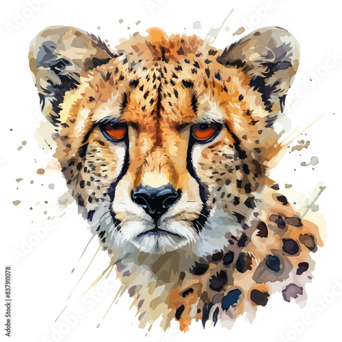 Watercolor painting of a cheetah, isolated on a white background, cheetah vector, drawing clipart, Illustration Vector, Graphic Painting, design art, logo photo