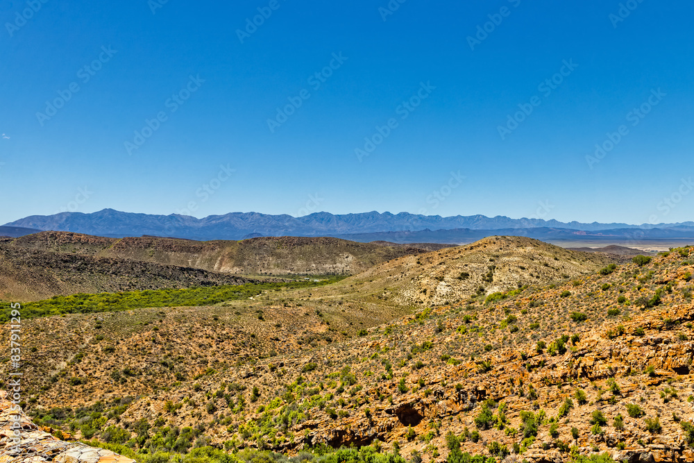 View of Swartberg Mountains from Rooiberg Pass in the Little Karoo, Western Cape, South Africa View of Swartberg Mountains from Rooiberg Pass in the Little Karoo, Western Cape, South Africa