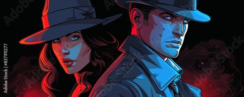 vs detectives male and female Illustration of a male detective vs a female detective