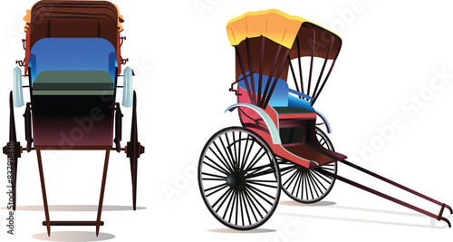 Kolkata hand-pulled rickshaw. Two wheeler, yellow rickshaw