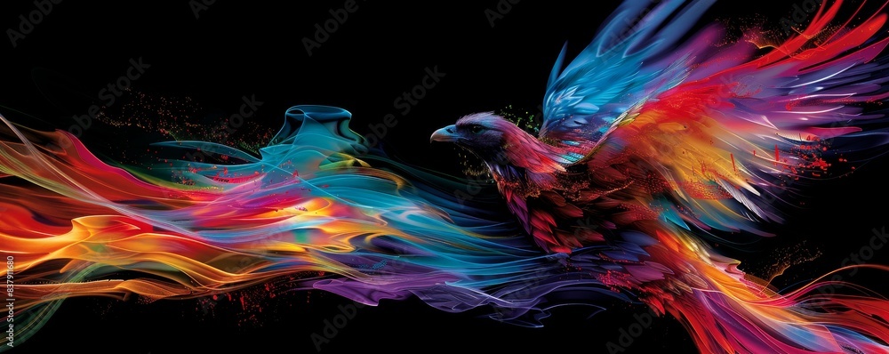 Fototapeta An artistic, abstract image of a Phoenix crafted from molten metal.