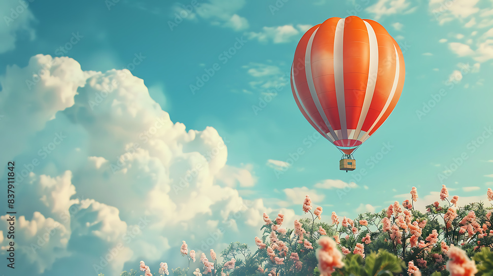 Fototapeta premium Hot air balloon, a tour to admire nature above ground at height