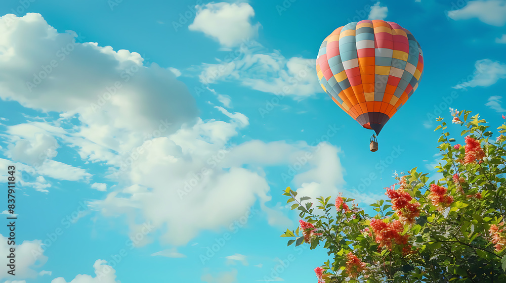 Fototapeta premium Hot air balloon, a tour to admire nature above ground at height