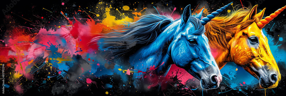 Fototapeta premium unicorn in bright neon colors in a pop art style
