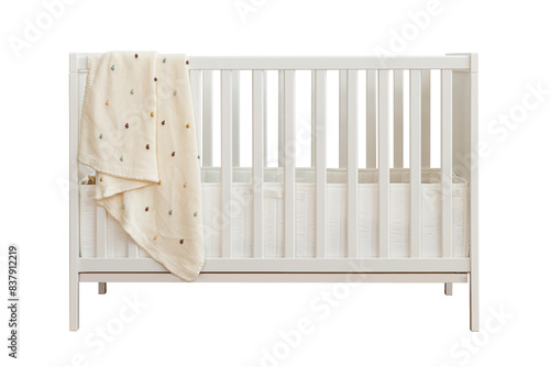 Fotografía White wooden crib png mockup for baby room
