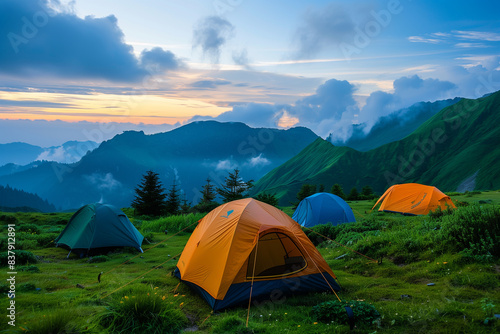 Majestic Camping Tents in the Mountain Wilderness Offering Shelter and Adventure