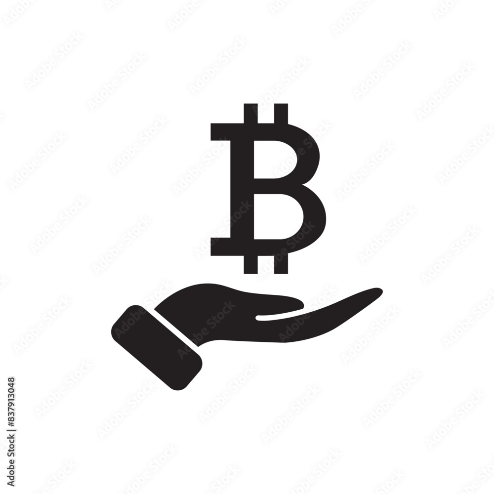 Open hand with bitcoin icon Open hand with bitcoin icon