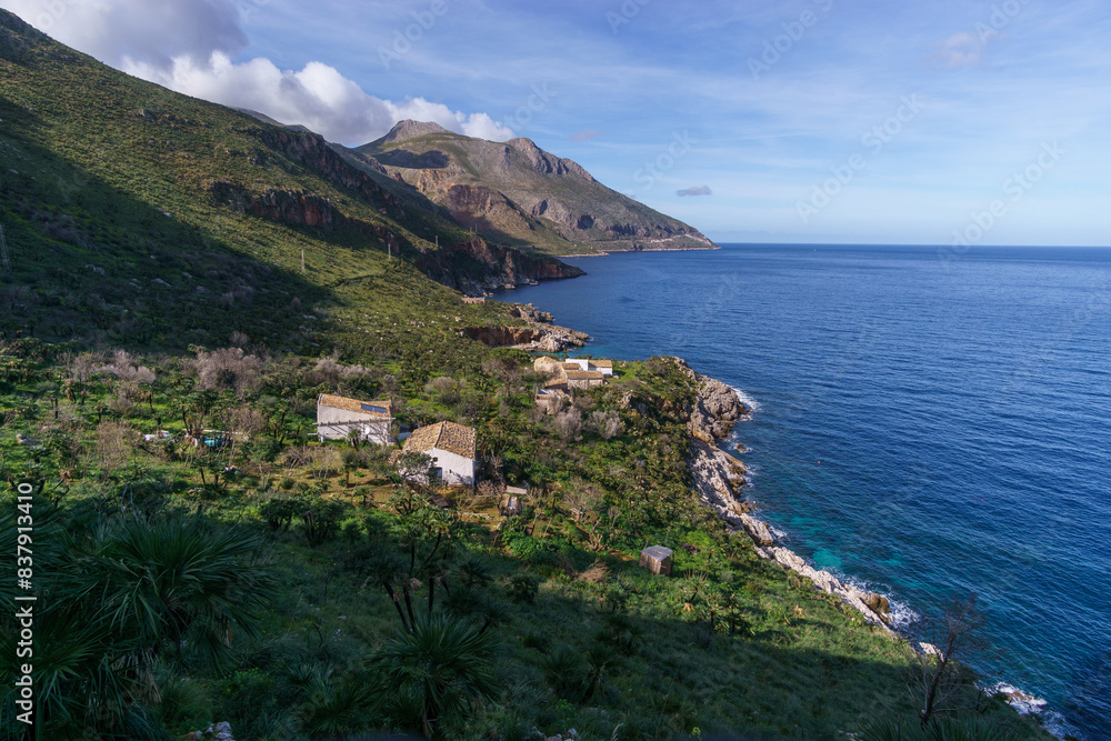 Famous natural reserve Riserva Naturale Orientata dello Zingaro with beautiful turquoise sea water, San Vito Lo Capo, Sicily, Italy Famous natural reserve Riserva Naturale Orientata dello Zingaro with beautiful turquoise sea water, San Vito Lo Capo, Sicily, Italy