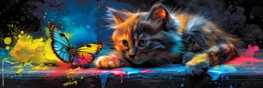 Pop art-style portrait of a kitten Pop art-style portrait of a kitten