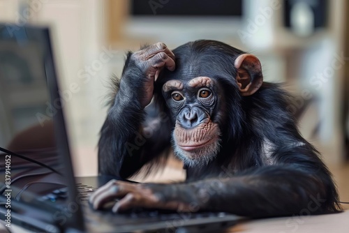 frustrated monkey frowning at laptop screen humorous depiction of work stress and computer troubles 1