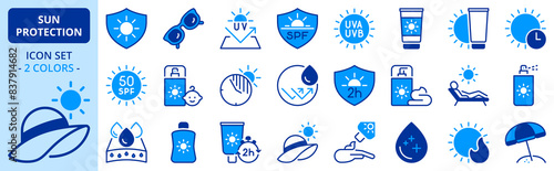 Icons in two colors about sun protection