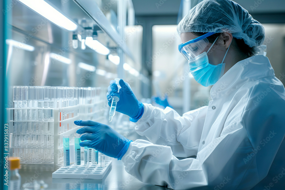 Fototapeta premium Scientist woman Research with Test Tubes in Laboratory