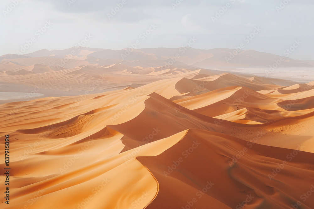 Aerial view of vast desert dunes, showcasing the flowing lines and soft curves of the sand formations. Capture the interplay of light and shadow, creating a sense of depth and texture. Aerial view of vast desert dunes, showcasing the flowing lines and soft curves of the sand formations. Capture the interplay of light and shadow, creating a sense of depth and texture.
