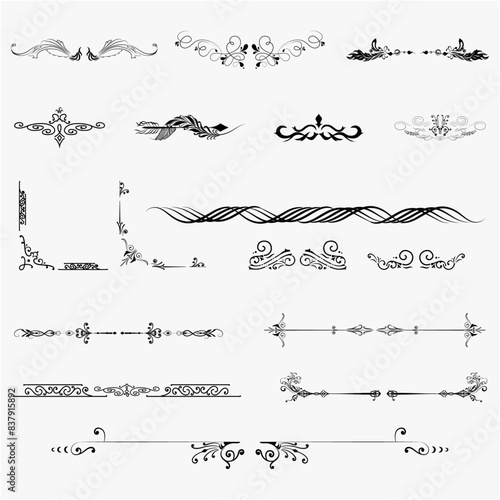Decorative vintage Elements with borders white Background