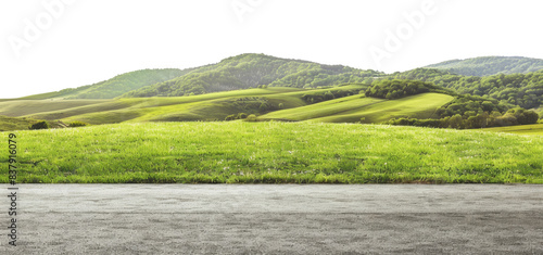 Fototapeta Naklejka Na Ścianę i Meble -  Asphalt road in the countryside, side, view, isolated on transparent background