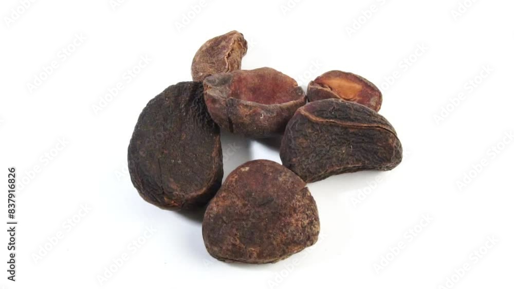 Whole Dry Cola Nuts - Kola Nut Rotating, Falling Pieces Whole Dry Cola Nuts - Kola Nut Rotating, Falling Pieces