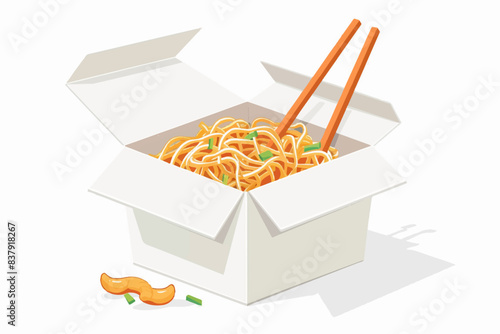 Noodles in a box on a white background. Asian food.