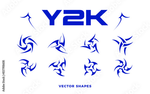 Obraz na płótnie Set of neo tribal elements. Neo tribal design elements collection. Gothic style shapes pack. Y2K shapes for streetwear, album covers, tattoo, techno rave party, etc. Vector Y2K signs. w salonie