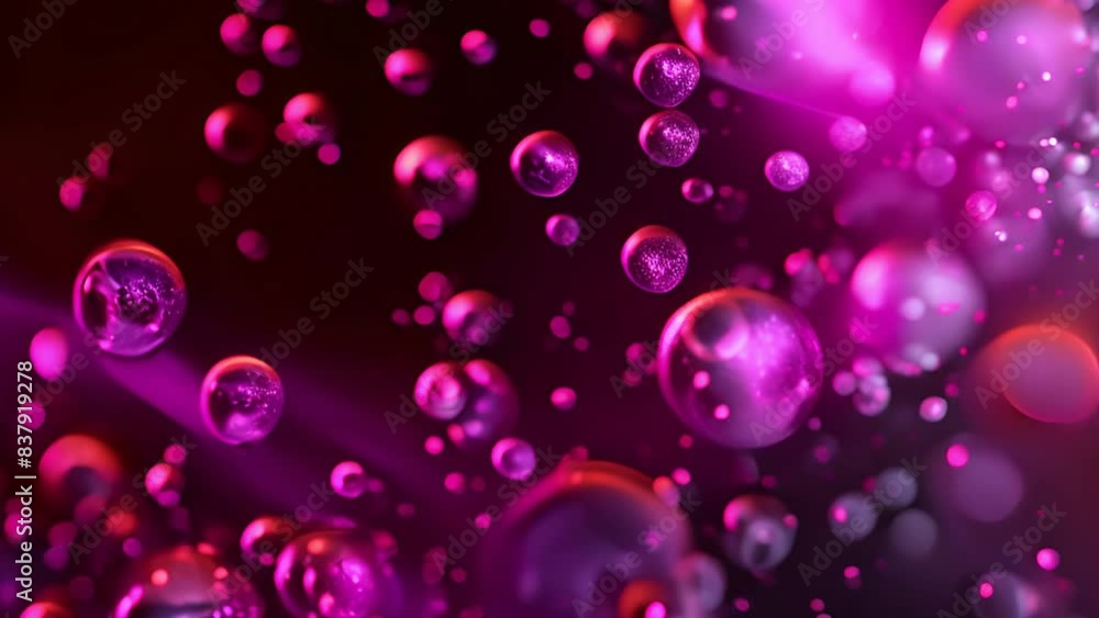 3D rendering of an abstract art animation video with 3D balls in the process of exploding based on small spheres or bubble particles in orange, red, purple and blue colors. 3D rendering of an abstract art animation video with 3D balls in the process of exploding based on small spheres or bubble particles in orange, red, purple and blue colors.