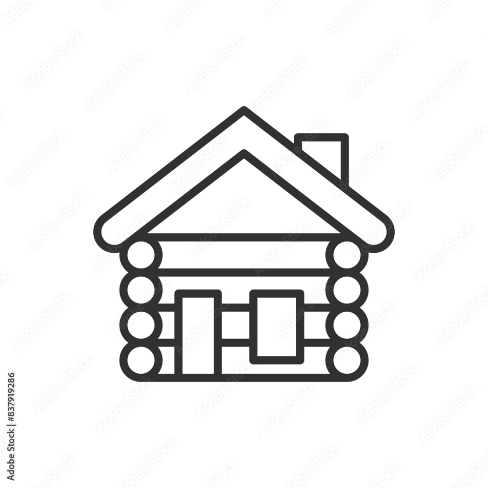 Wooden log house, linear icon. Line with editable stroke Wooden log house, linear icon. Line with editable stroke