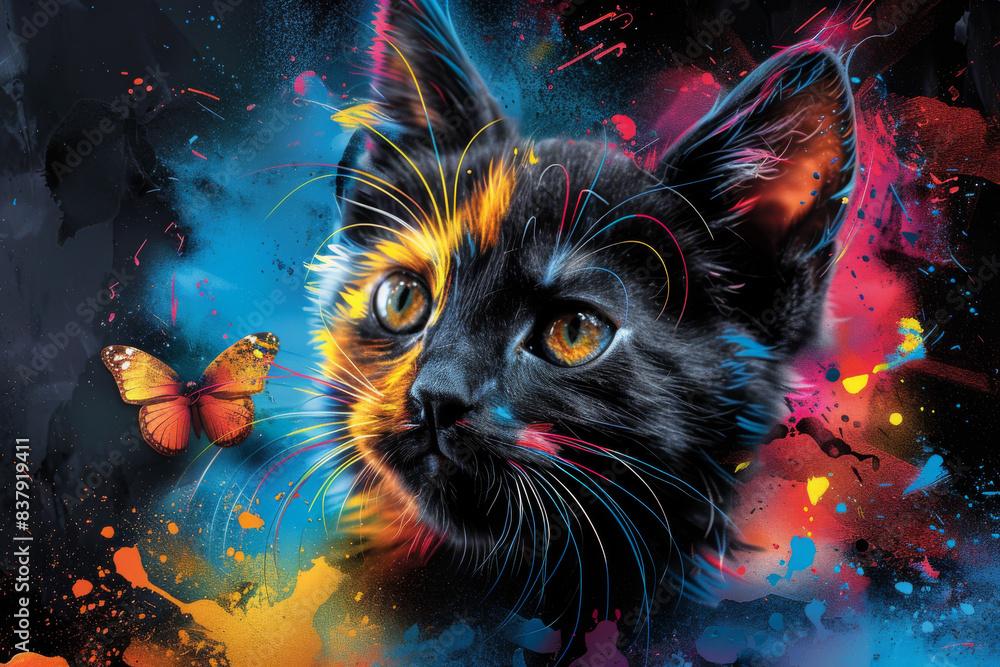 Pop art-style portrait of a kitten Pop art-style portrait of a kitten