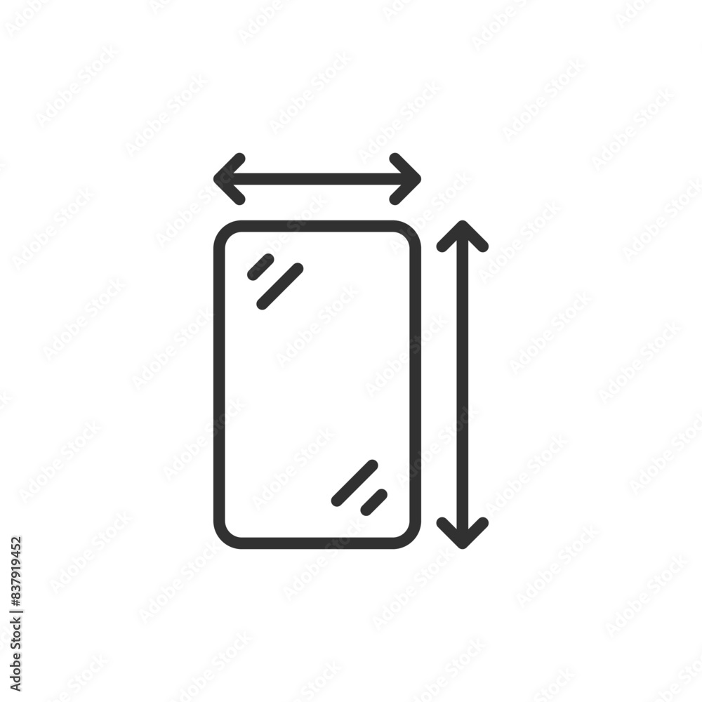 Size of smartphone screen protector, linear icon. Line with editable stroke Size of smartphone screen protector, linear icon. Line with editable stroke