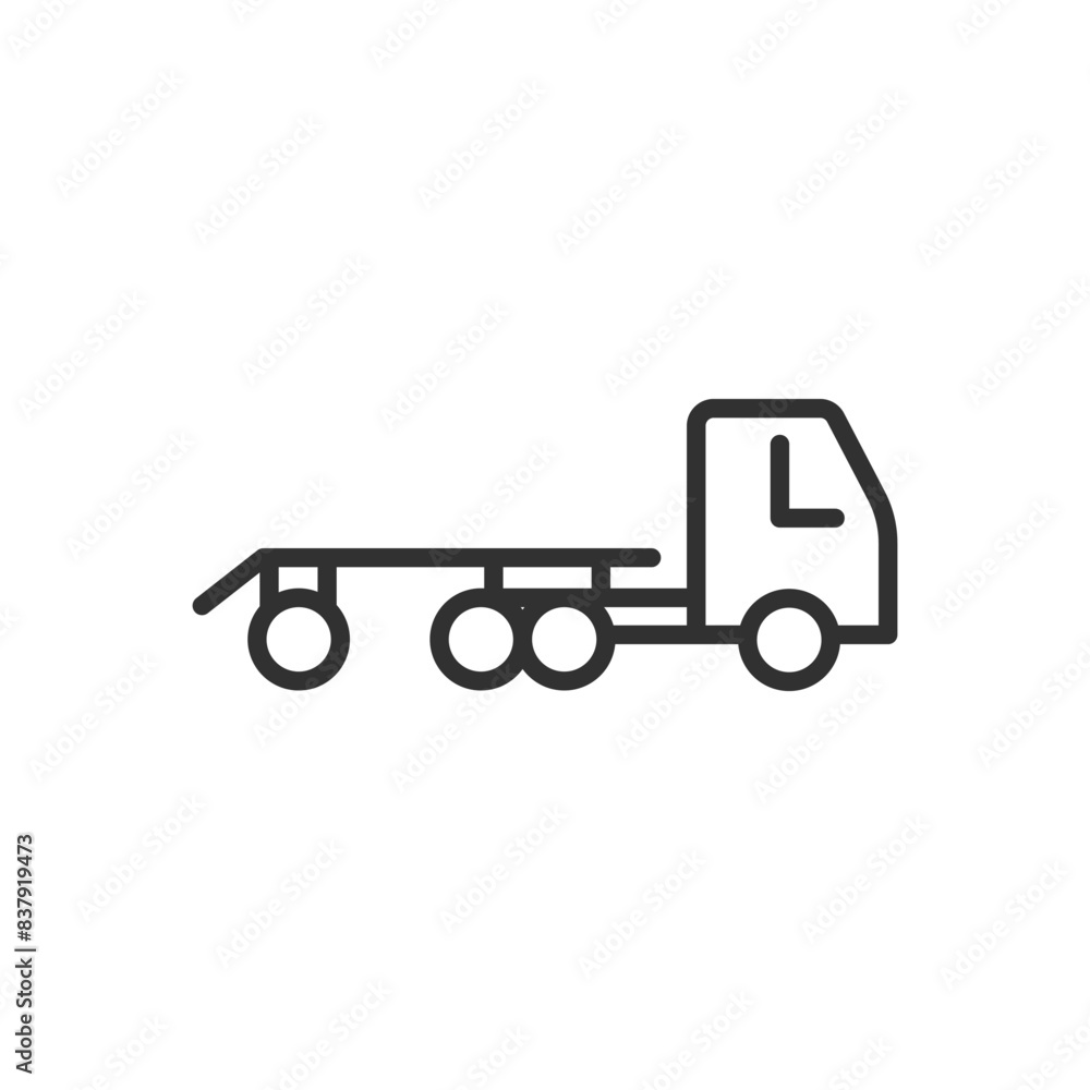 A truck with empty trailer, linear icon. Line with editable stroke A truck with empty trailer, linear icon. Line with editable stroke