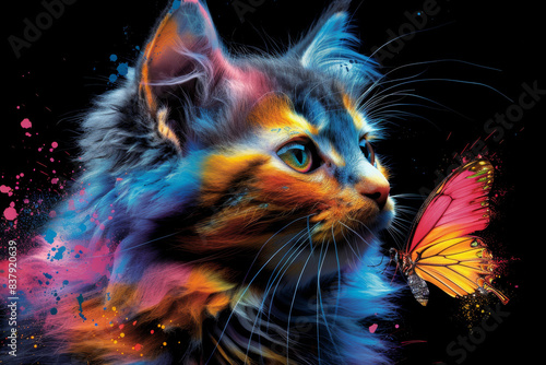 Pop art-style portrait of a kitten