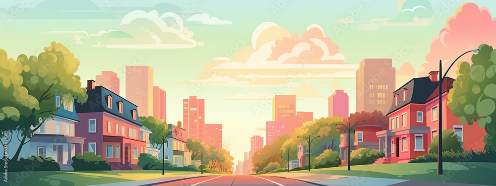 City street at sunset in summer. Scandi architecture. City street at sunset in summer. Scandi architecture.