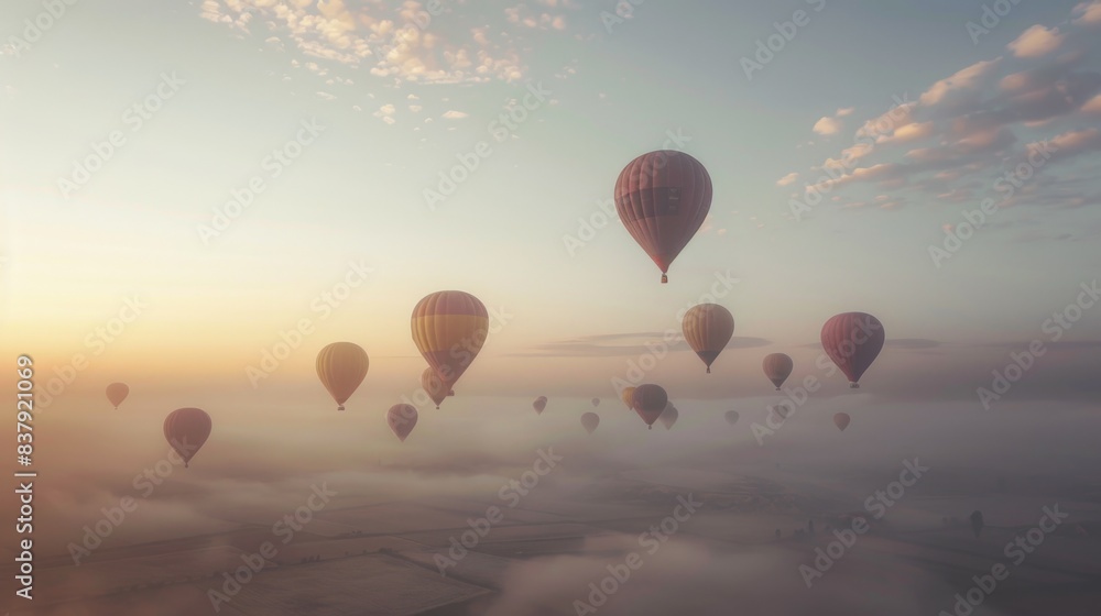 Fototapeta premium Hot air balloons rising at dawn