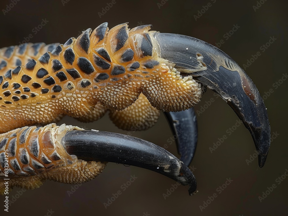 Fototapeta premium bird's claw, showcasing the sharp talons and the rough texture of the skin. 