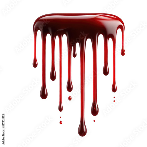 A realistic 3D rendering of blood dripping