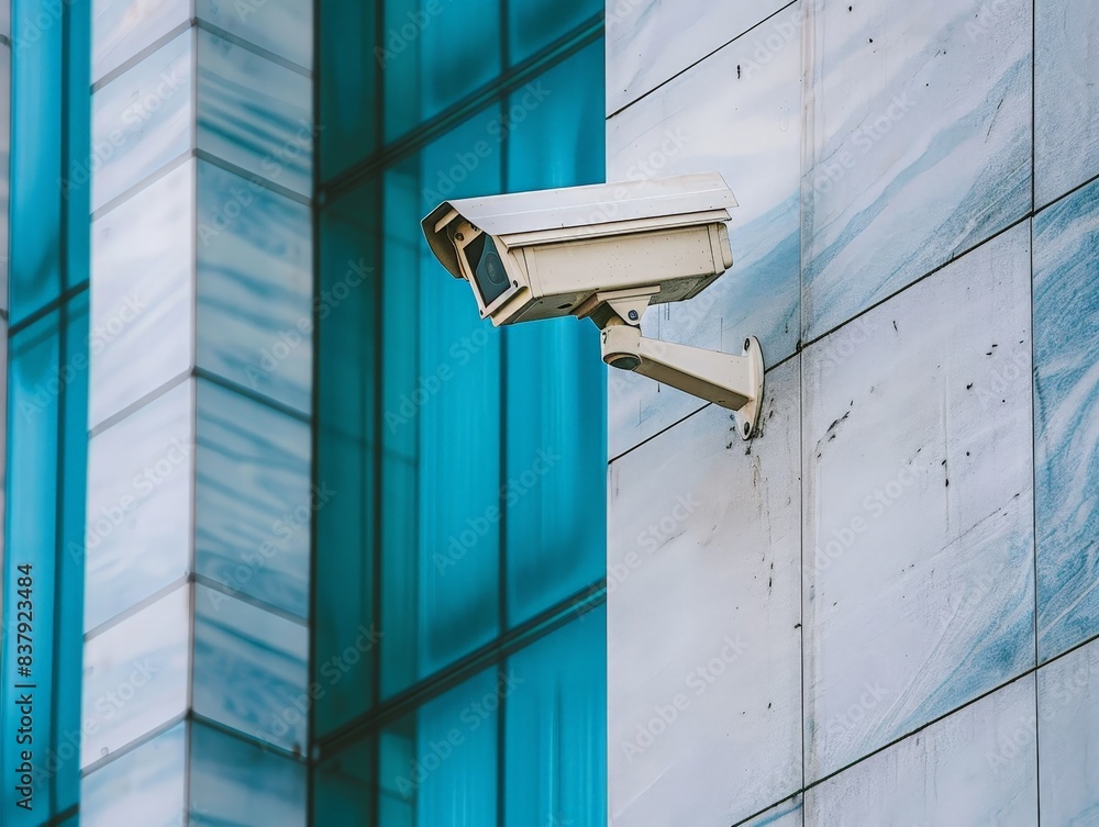 A high-angle shot of a modern security camera mounted on the corner of a building, keeping a watchful eye on the surroundings to deter and monitor suspicious activities A high-angle shot of a modern security camera mounted on the corner of a building, keeping a watchful eye on the surroundings to deter and monitor suspicious activities