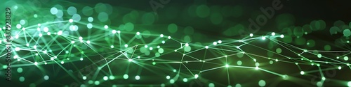 High-tech background with bright green and white dots and lines forming a complex plexus network