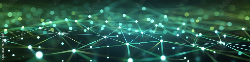 High-tech background with bright green and white dots and lines forming a complex plexus network High-tech background with bright green and white dots and lines forming a complex plexus network